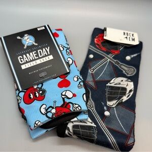 NWT Lacrosse Game Day Socks - Game Day Field Socks Rock 'Em Socks Blue Black YLG